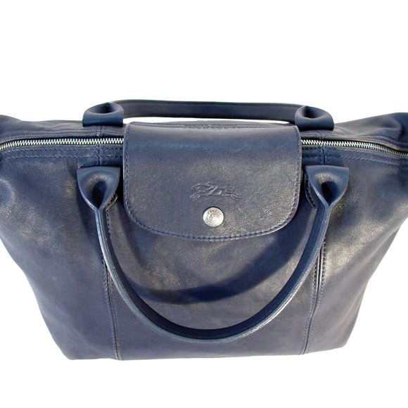 LONGCHAMP Le Pliage Cuir Navy Lambskin Leather Cross Body Bag - $565 - Picture 8 of 14